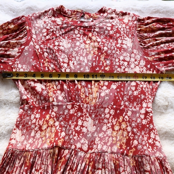 Free People Heartbeats Mini Skater Dress in Elegant Red Floral Print,Long Sleeve - Picture 4 of 8